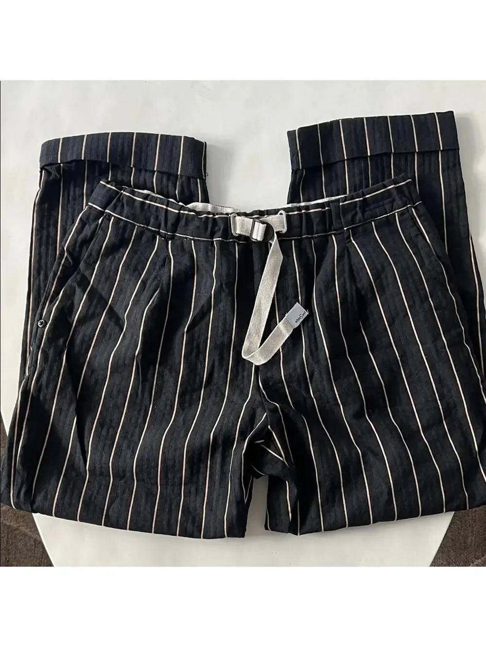 WHITE SAND GARMANY Navy Striped Buckled Trouser Pants EU 48